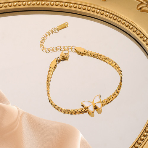 European and American Fashion Simple Commuting Elegant Versatile Minimalist Chain White Butterfly Accessories Titanium Steel Bracelet Jewelry Wholesale