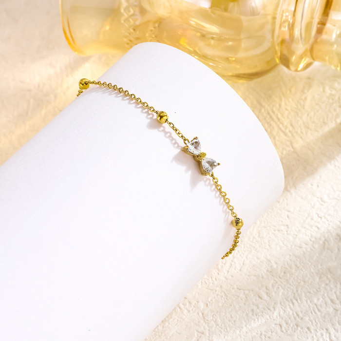 New Fashion Design Bowknot Zircon Bracelet High-end Summer Titanium Steel Women's Elegant Jewelry Non-fading