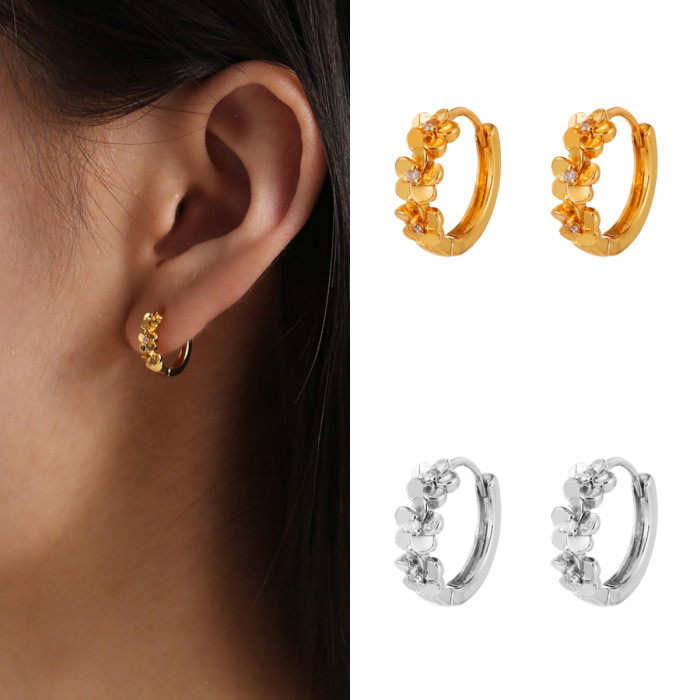 Hot-Selling Stone-Studded Three-Layer Flower Earrings for Women, Gold Commuting Stud Earrings, Light Luxury Natural...