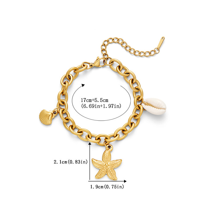 2025 Summer New Ocean Series Titanium Steel Bracelet 18K Gold Stainless Steel Starfish Shell Conch Bracelet