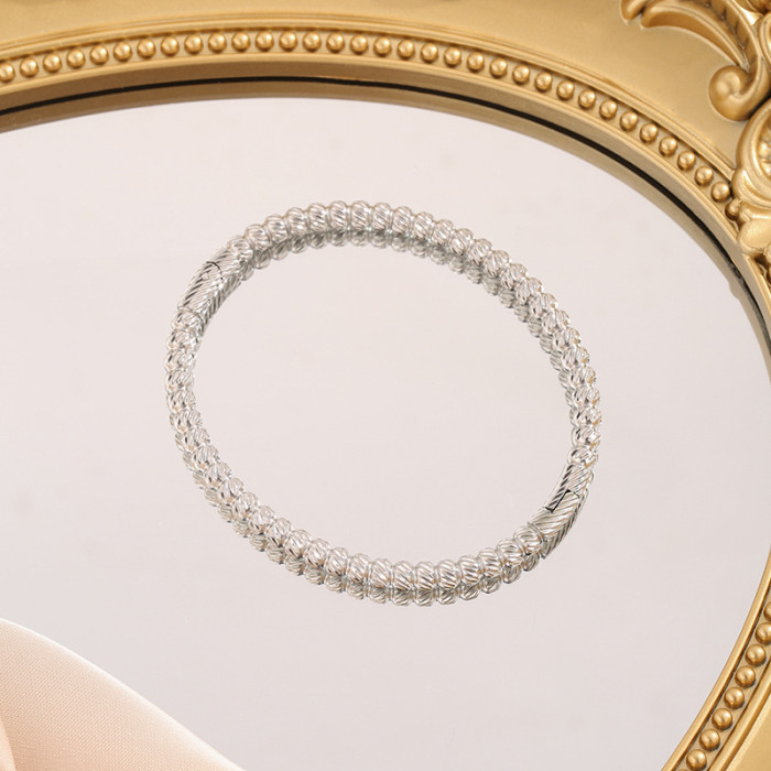 European and American Cross-Border New Bracelet Simple Carved Round Beads Three-String Stainless Steel Fashion Bracelet Niche Versatile
