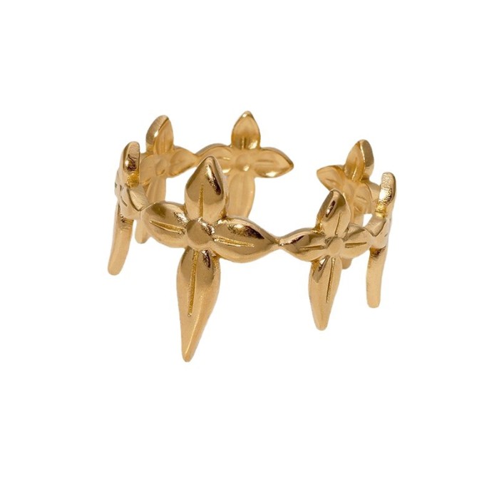 Stainless Steel Open Ring 18K Gold Plated Light Luxury High-End Imitation Pearl Geometric Heart Ring