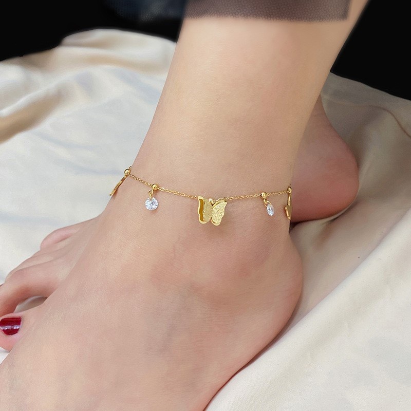 2024 New Anklet Titanium Steel Non-Fading 18K Gold Plated Butterfly Anklet for Women Ins Minimalist Style Simple Foot Jewelry