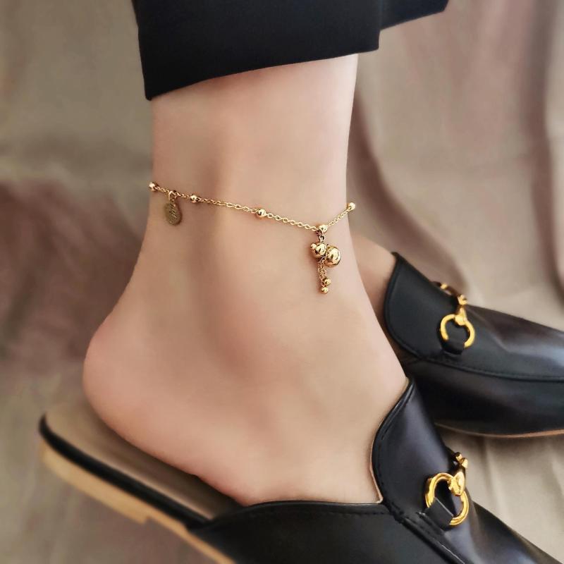 2024 Titanium Steel New High-End Lucky Gourd Anklet for Women, Niche Design with 'Fu' Character, Light Luxury Foot Chain