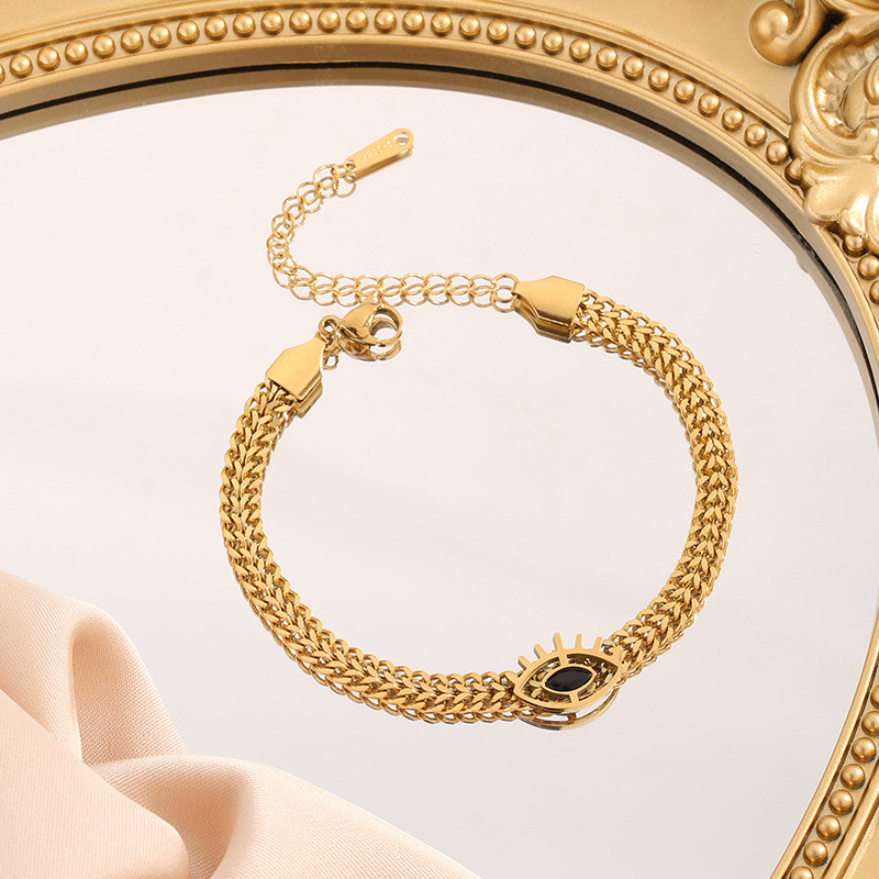 European and American Cross-Border AliExpress New Versatile Design Metal Stainless Steel Black Diamond Demon Eye Bracelet for Women Wholesale