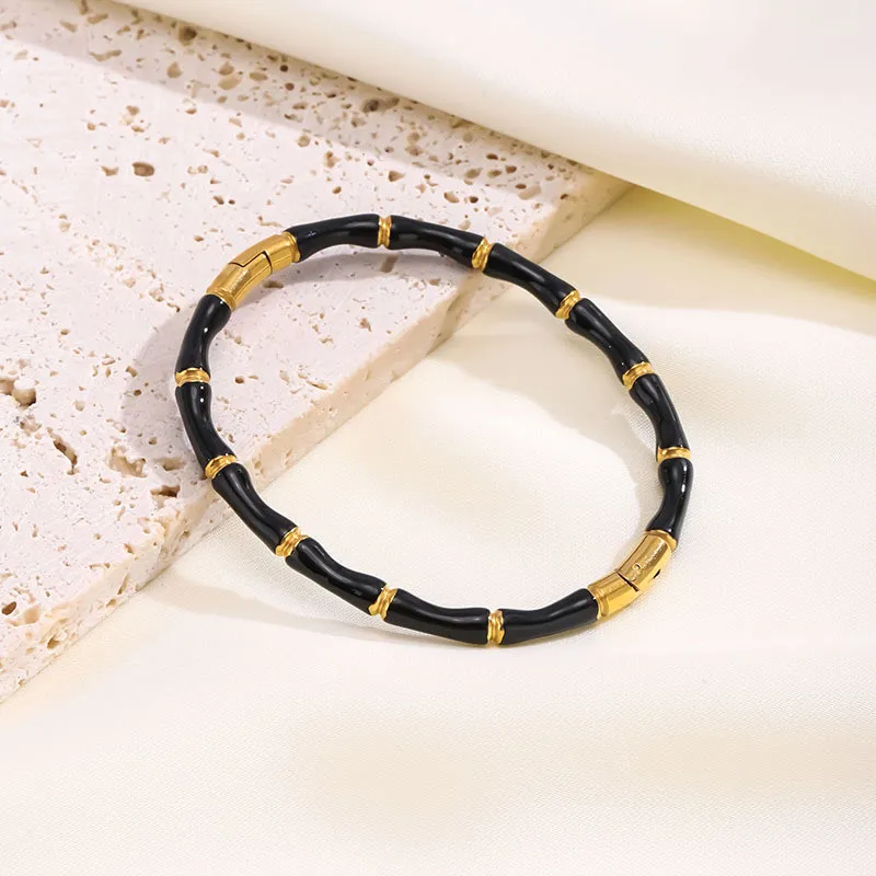 Amazon Bestseller Oil Drop Titanium Steel Bracelet Simple Personality Bamboo Knot Style Stainless Steel Bangle Non-Fading Jewelry for Women