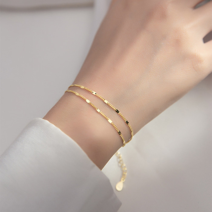 Japanese Style Simple Fresh Double Layer Pressed Titanium Steel Bracelet Ladylike Temperament Niche Sweet Design Sense Hand Jewelry