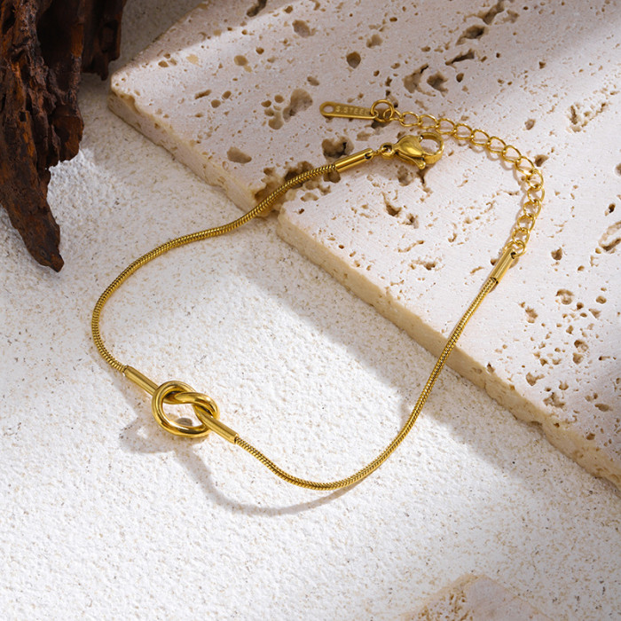 New Titanium Steel Knotted Bracelet Handmade Knotted Mother's Day Gift Round Snake Chain Gold Plated Color Retention...