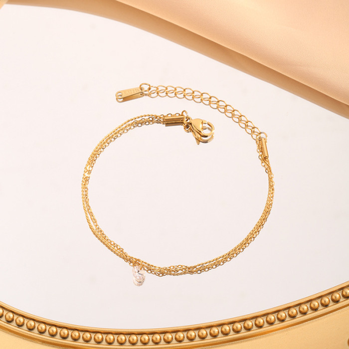 French Style Light Luxury Double Layer Zircon Titanium Steel Bracelet 18k Gold Non-Fading Sweet Simple Versatile Wristband Jewelry
