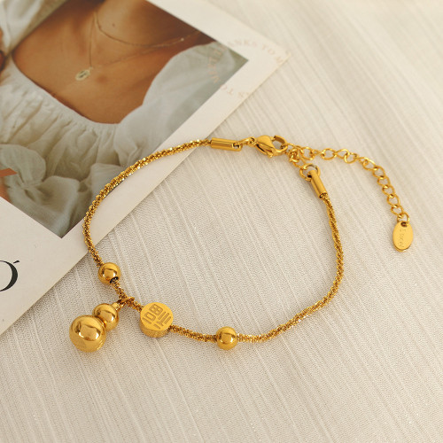 New Chinese Style Fu Character Gourd Gold Titanium Steel Bracelet Niche Retro Light Luxury High-end Sense Bracelet Elegant Versatile Hand Jewelry