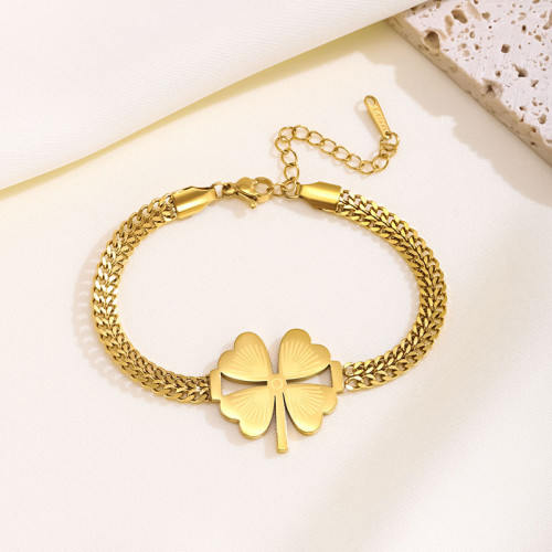 Cross-Border Wholesale European and American Fashion Creative Personality Retro High Sense Clover Flower Titanium Steel Bracelet Female Jewelry