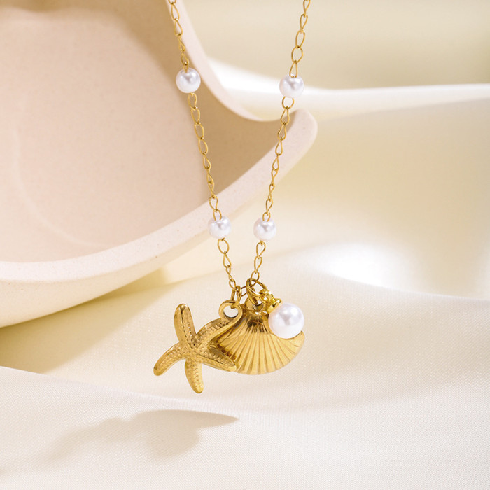Stainless Steel Starfish Shell Jewelry Set for Women, Fashion INS Titanium Steel 18K Gold Plated Non-Fading Accessories