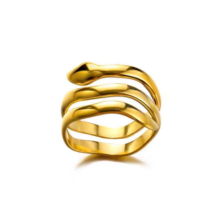Amazon 18K Gold Snake-Shaped Ring Titanium Steel Non-Fading Personalized High-End Ring Stainless Steel Ring Wholesale