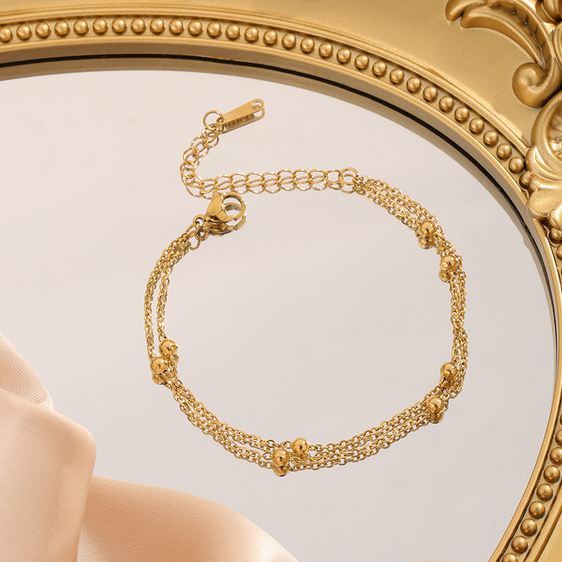 2024 New Ins Style Niche Design Double Layer Simple Beaded Titanium Steel Bracelet for Women Best Friend Jewelry