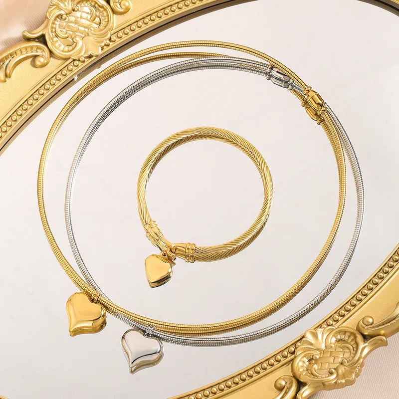 Cross-Border Exclusive Steel Wire Rope Titanium Steel Bracelet Wholesale Fashion Artistic Retro Stainless Steel Pendant Heart Bracelet Jewelry