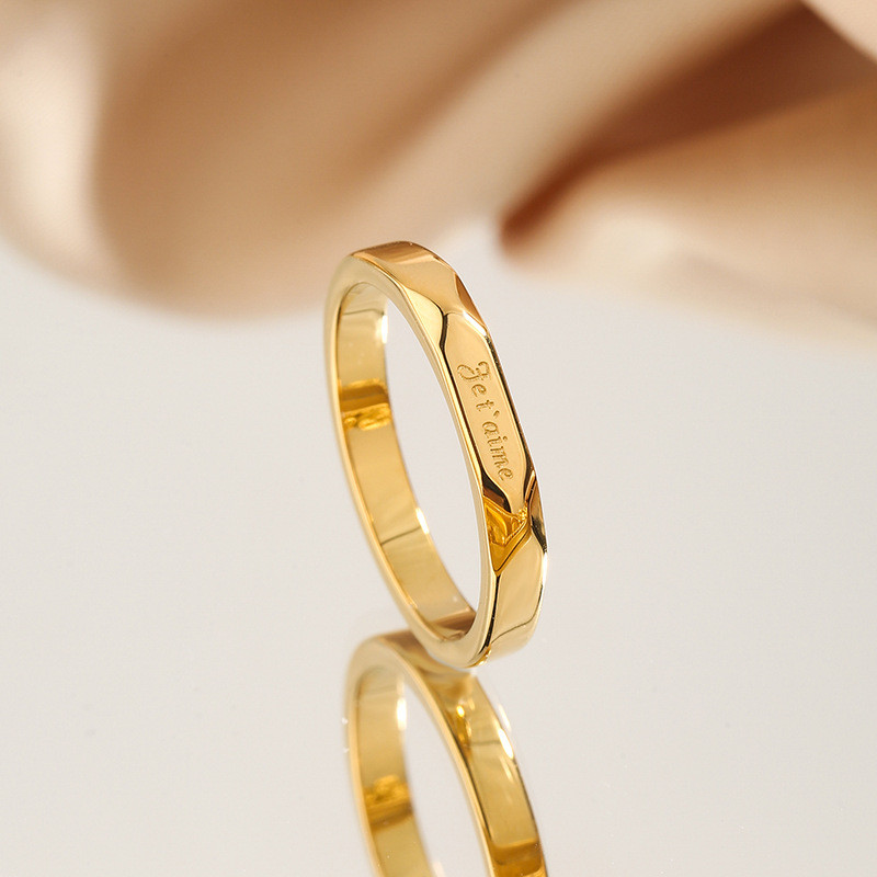 et aime French I Love You Titanium Steel Ring for Women Fashionable Personality 18k Gold Non-Fading Couple Ring Index Finger Internet Celebrity