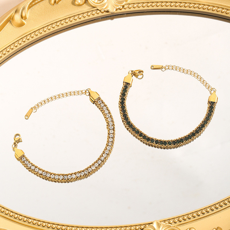 European and American INS Style 18K Gold Double Layer White Zircon Bracelet Cross-Border Versatile Titanium Steel Non-Fading Bracelet Jewelry Wholesale