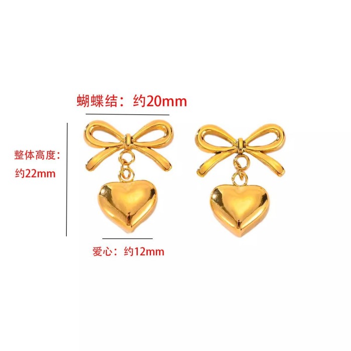 French Elegant INS Style Fashion 18K Gold Stainless Steel Heart Pendant Earrings Women's Titanium Steel Ear Jewelry W...
