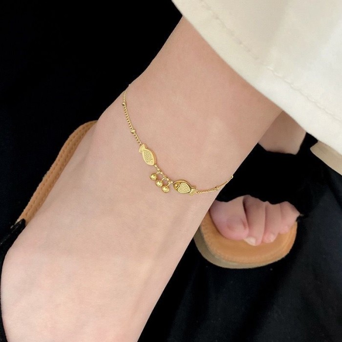 Ruyu De Shui Three Lives Three Worlds Titanium Steel Fortune Bead Anklet Bead Foot Chain for Women New Non-Fading Nat...