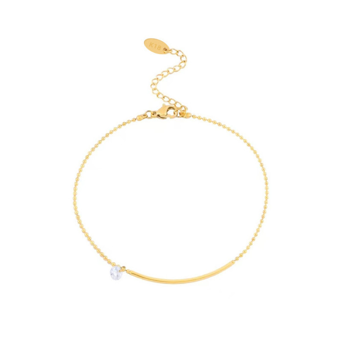 New Trendy Summer Women's 18K Gold Anklet Internet Celebrity Smile Zircon Ins Anklet Simple Non-Fading Wholesale