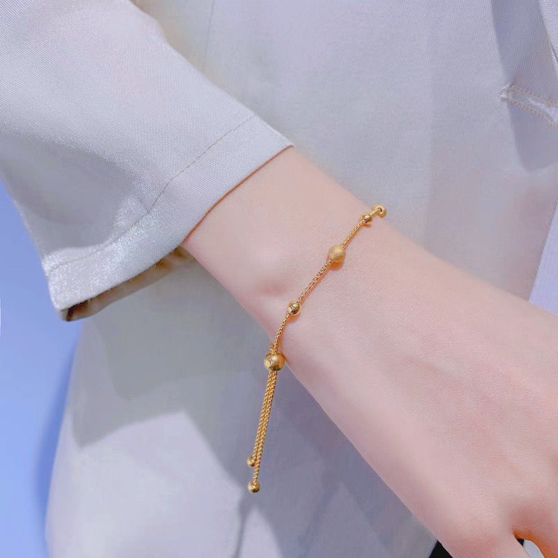European and American Cross-Border Wholesale New Titanium Steel Bracelet for Women, Matte Gold Beads, Round Ball, Versatile, Simple and Elegant Women's Jewelry
