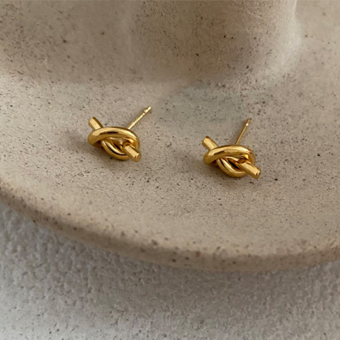 Minimalist Exquisite Small Knot Design High-end Vintage Fashion High-end Feel 18K Gold Plated Titanium Steel Earrings...