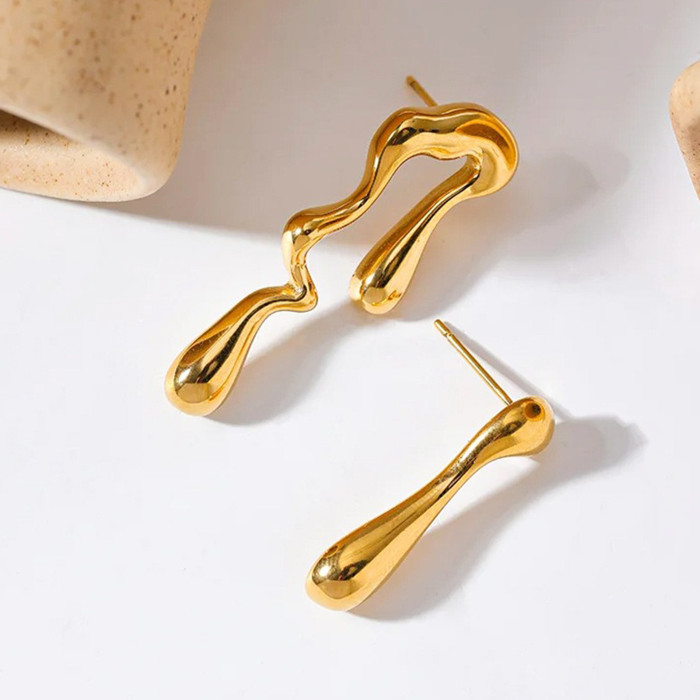 INS 18K Gold Plated Stainless Steel Irregular Water Drop Shape Earrings Women's Fashion Versatile Geometric Earrings