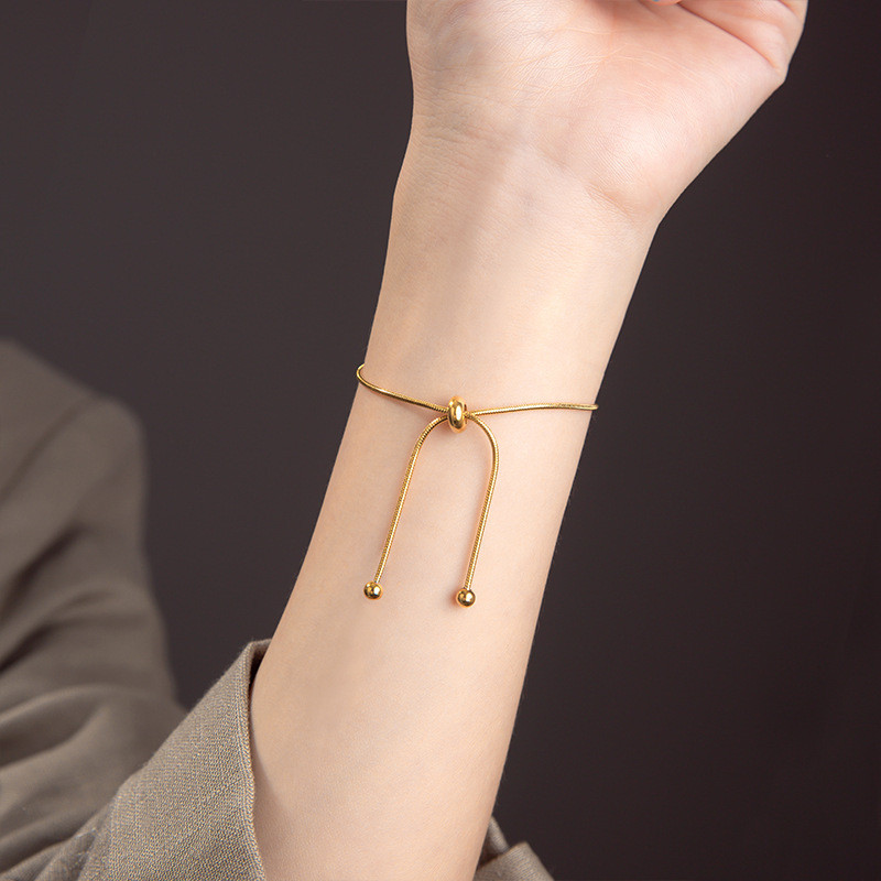 Korean Style 18K Gold Simple Snake Bone Bracelet Internet Celebrity Best Friend Student Simple Ins Style Adjustable Length Non-Fading