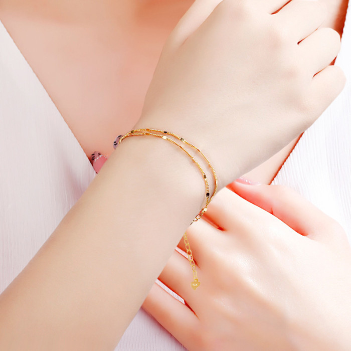 Japanese Style Simple Fresh Double Layer Pressed Titanium Steel Bracelet Ladylike Temperament Niche Sweet Design Sense Hand Jewelry