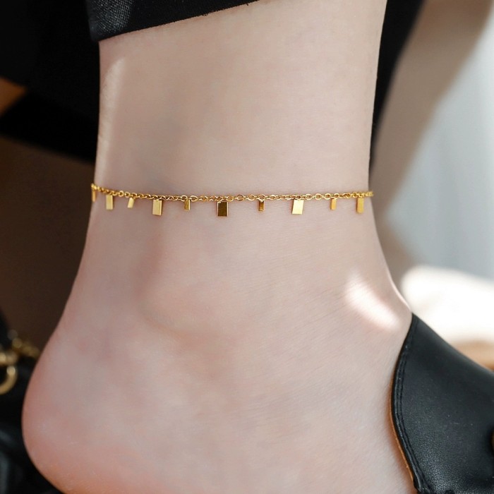 Japanese and Korean Mori Style Simple Square Anklet for Women Titanium Steel Non-Fading Live Streaming Hot Item Ankle...