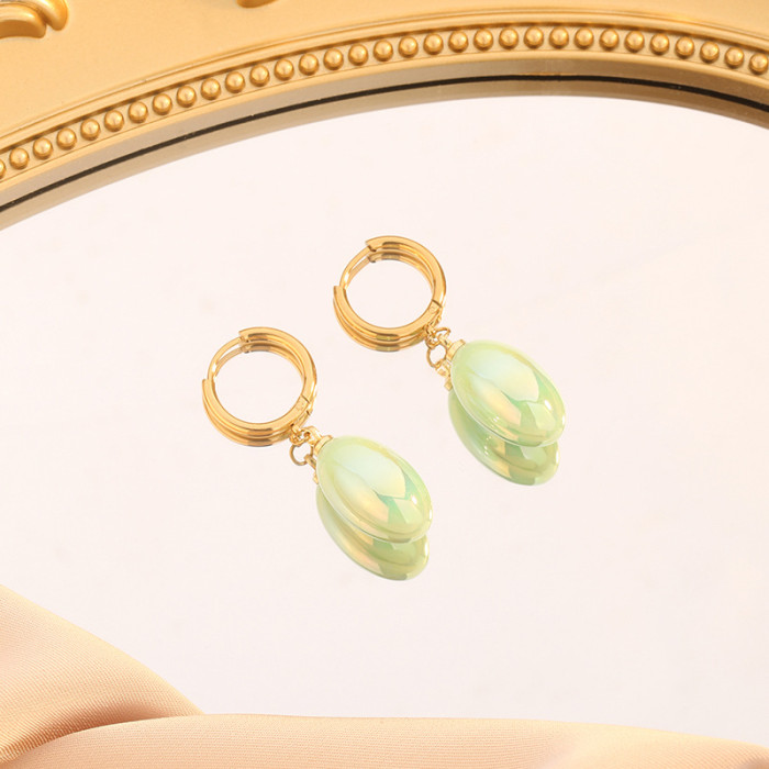 European and American Cross-Border Pear-Shaped Water Drop Dopamine Painted Titanium Steel Earrings for Women Simple Versatile Fashion DIY Earrings Wholesale