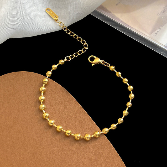 Wholesale Titanium Steel Non-Fading Circle 18K Round Beads High-End Fashion Versatile Gold Bracelet for Women