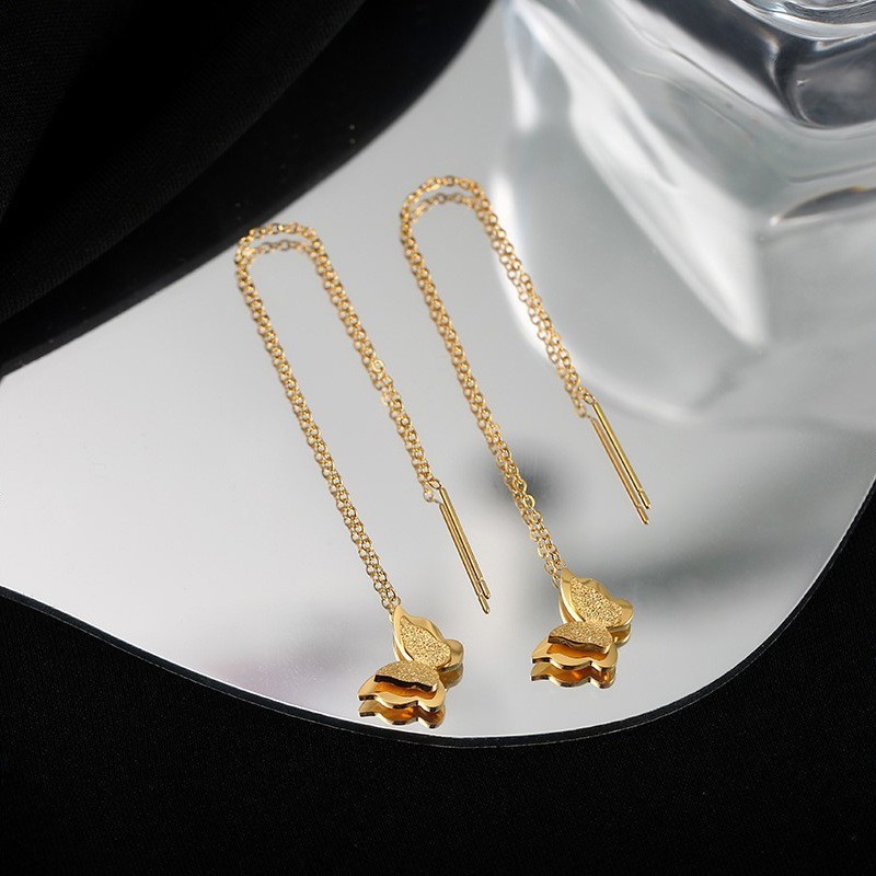 Butterfly Niche Design Sense Ear Thread 2020 New Trendy Elegant Long Tassel Face Slimming Fashion Titanium Steel Earrings
