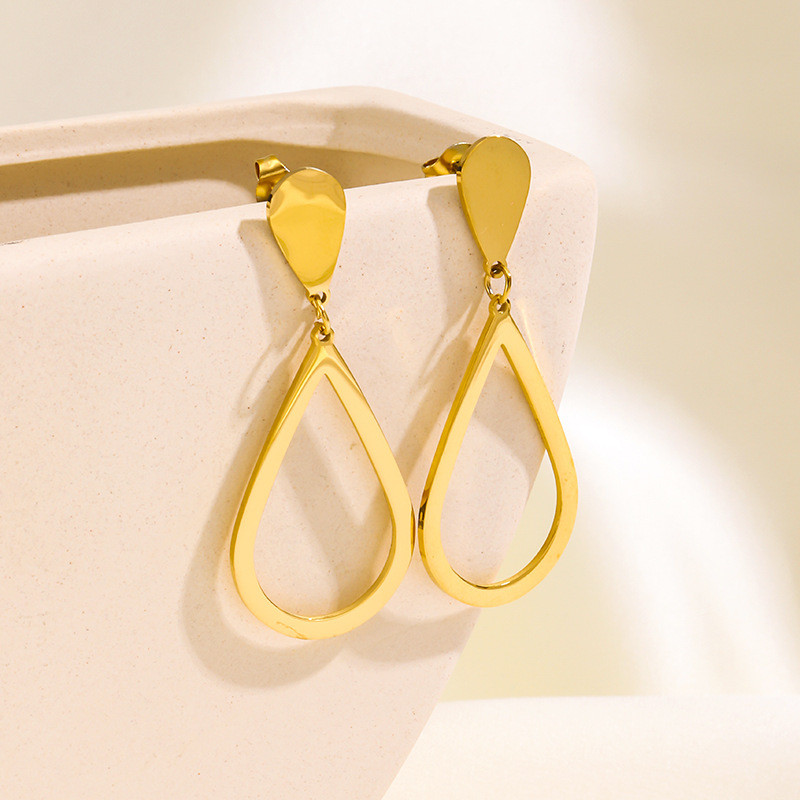 European and American Cross-Border Fashion Trendy Creative New Large Water Drop Stainless Steel Earrings Personality Simple Street Style Hot-Selling Accessories
