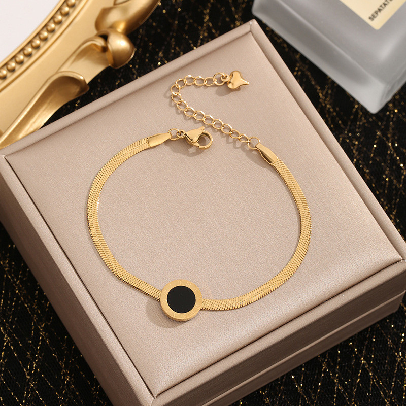 Light Luxury Fashion Titanium Steel Gold-Plated Versatile Flat Snake Chain Roman Numeral Bracelet Elegant Fashion Versatile Bracelet