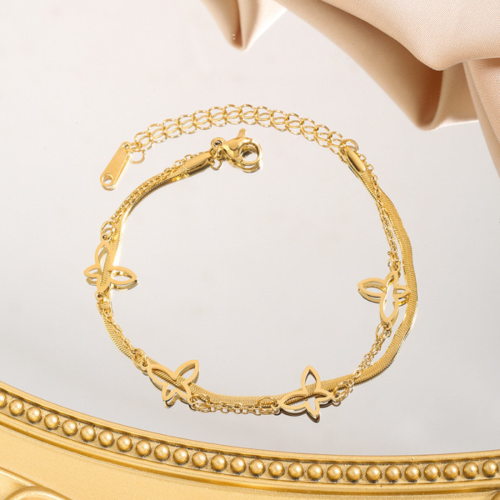 European and American Fashion Niche Design Multi-layer Irregular Stacked Chain Hollow Butterfly Accessories Titanium Steel Metal Anklet