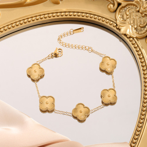 Non-Fading Titanium Steel Clover Bracelet for Women, Versatile High-End Ins Style, Trendy Unique Design Fashion Bracelet