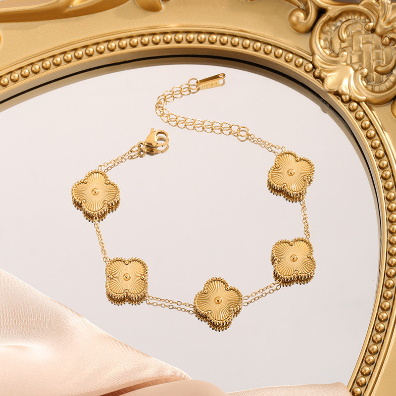 Non-Fading Titanium Steel Clover Bracelet for Women, Versatile High-End Ins Style, Trendy Unique Design Fashion Bracelet