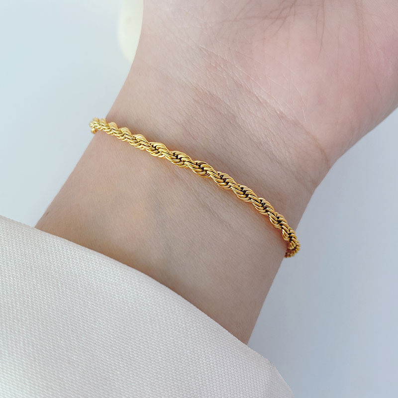 Japanese and Korean Simple Fashion Braided Titanium Steel Bracelet Design Sense Niche 18K Gold Color Minimalist Style Trendy Jewelry