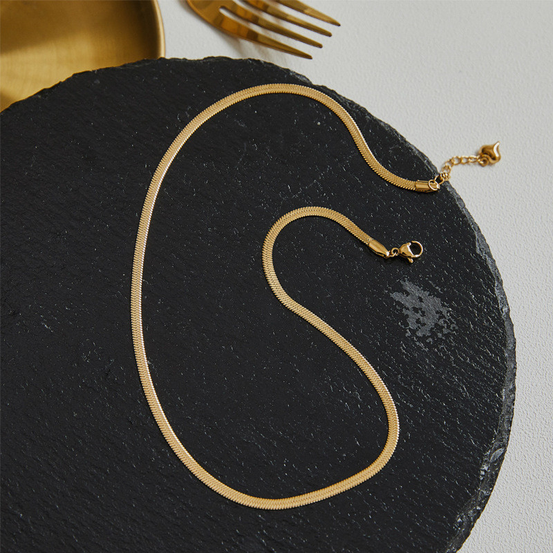 European and American Cross-Border Simple Trendy Titanium Steel 18K Gold Plated Bracelet Flat Snake Chain Ins Simple Versatile Snake Bone Bracelet for Women