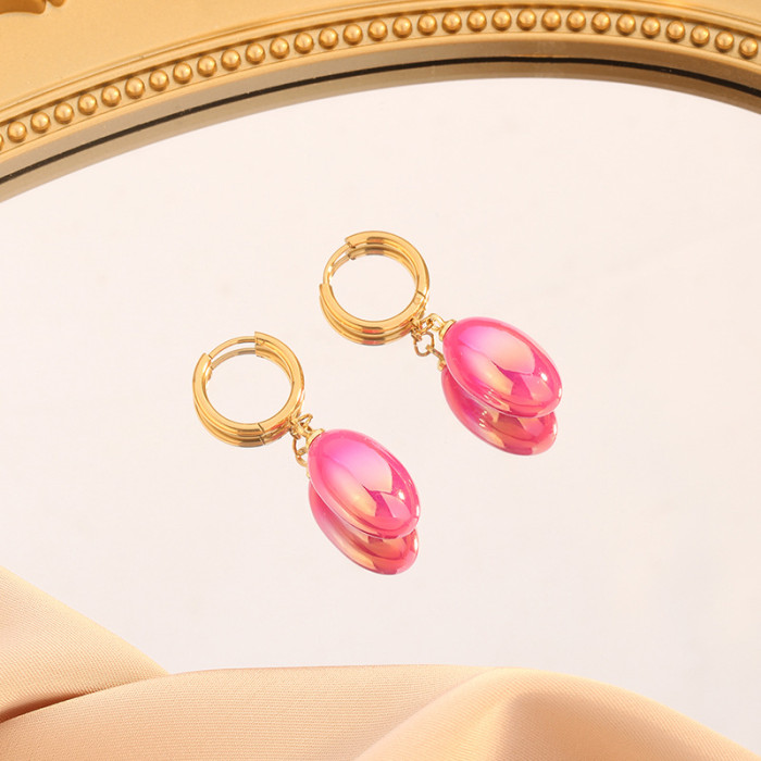 European and American Cross-Border Pear-Shaped Water Drop Dopamine Painted Titanium Steel Earrings for Women Simple Versatile Fashion DIY Earrings Wholesale