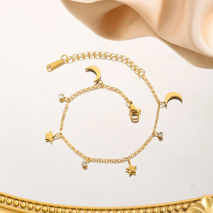 Korean Version Simple Star Moon Bracelet for Women Titanium Steel Versatile Jewelry Goddess Day Gift Personalized Non-Fading Bracelet
