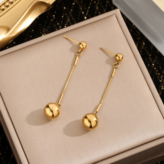French Fashion Personality Exaggerated Geometric Earrings Simple Metal Round Ball Long Bar New Earrings Wholesale for...