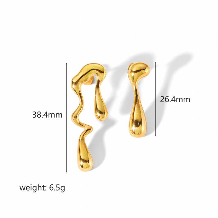 INS 18K Gold Plated Stainless Steel Irregular Water Drop Shape Earrings Women's Fashion Versatile Geometric Earrings
