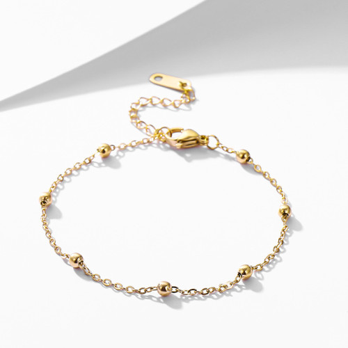 Elegant Titanium Steel 18K Rose Gold Round Bead Bracelet Color Gold Simple Accessories Women's Gift Jewelry Pendant Jewelry