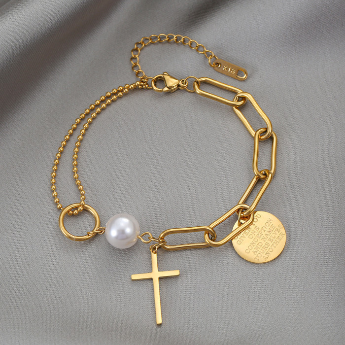 New Style Cross Anti-Fade Bracelet Titanium Steel Non-Fading Electroplated 18K Gold Women's Ins Style Internet Celebr...