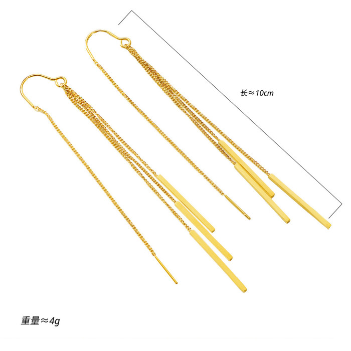 Korean Version Simple New Design Sense Chain Tassel Geometric Long Strip Earrings Fashionable Personality Temperament Titanium Steel Earrings