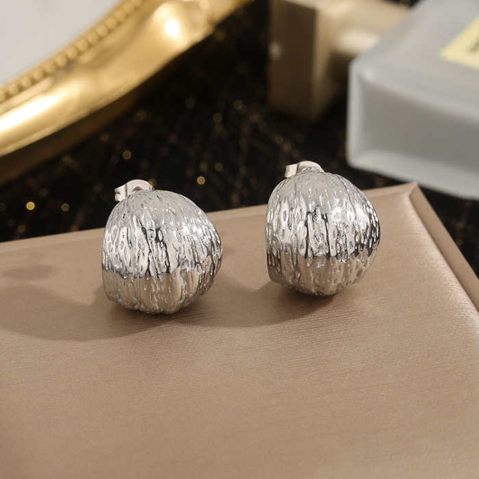 Textured Half-Round Irregular Hammered Earrings for Women Fashion Simple High-End Gold Plated Ear Jewelry