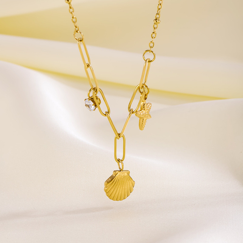 Cross-Border Stainless Steel Starfish Shell Jewelry Set for Women, European and American Fashion INS Titanium Steel 18k Gold Plated Non-Fading Accessories