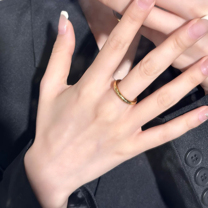 Wanfu Ring for Women Titanium Steel Non-Fading Curved Chinese Style Fu Character Plain Ring Niche Minimalist Fashion...